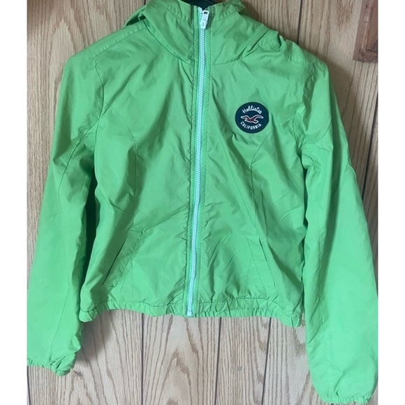 Hollister La Piedra/Solano California Lime Green Hooded Zippered Rain Jacket - Picture 3 of 15